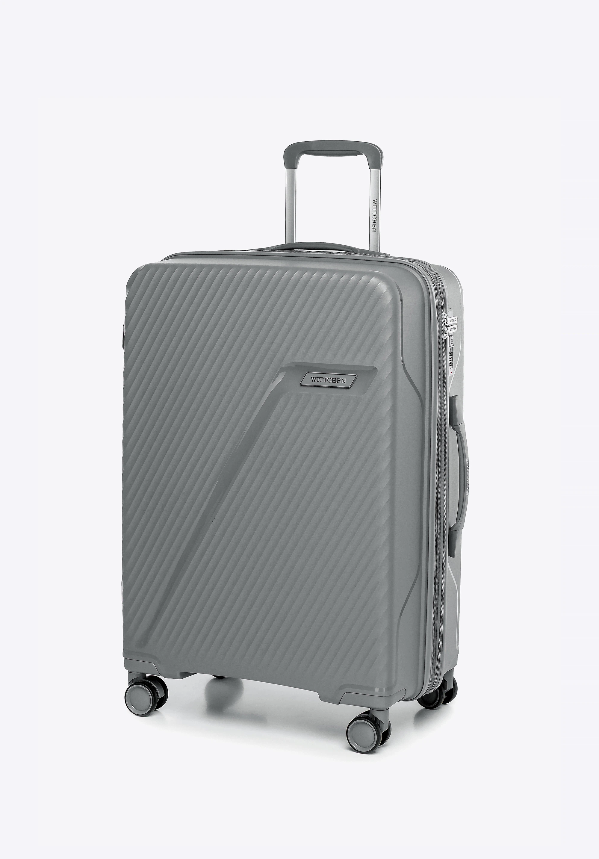 Polypropylene luggage set with diagonal pattern, grey, 56-3T-50S-01, Photo 1