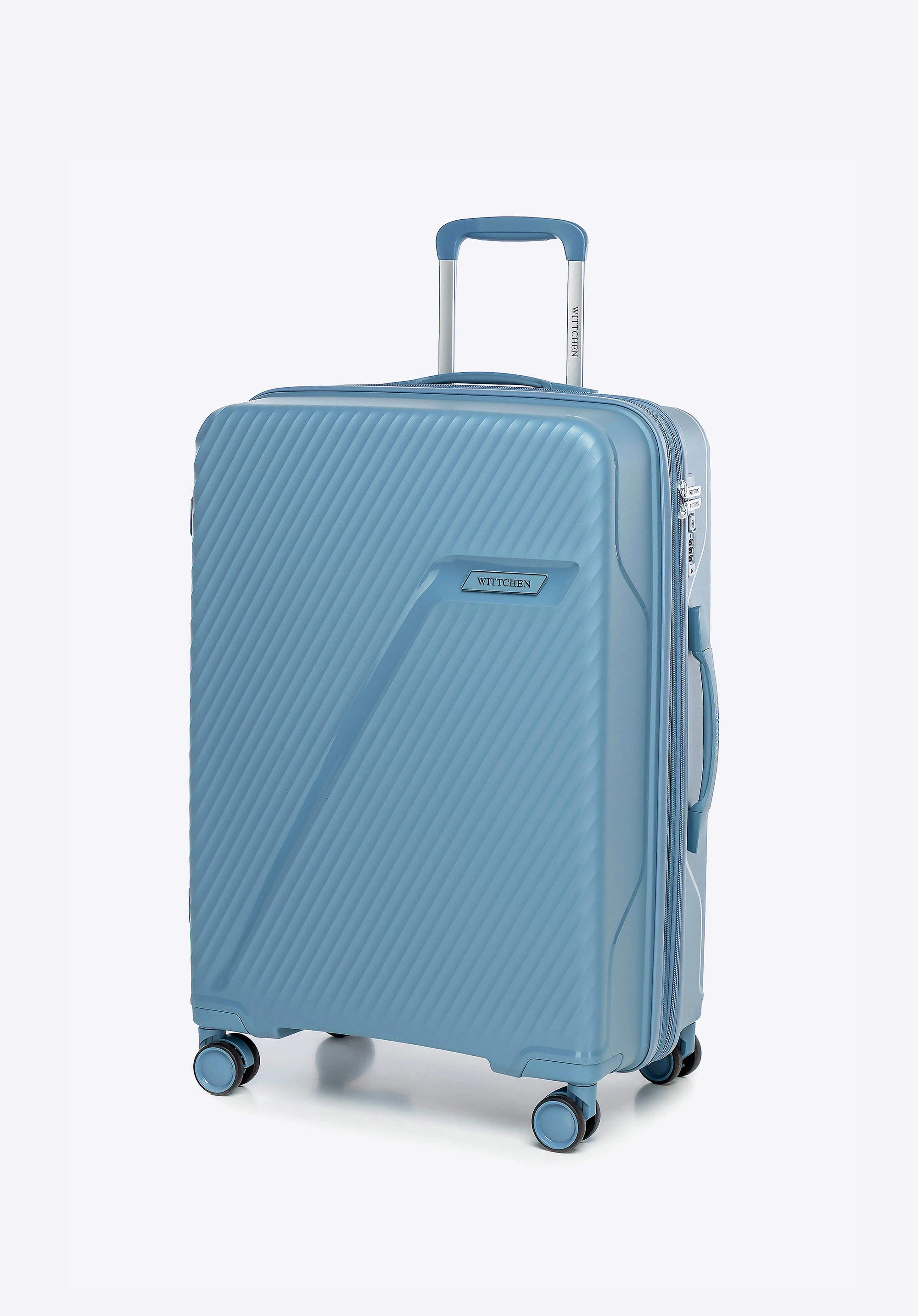 Polypropylene luggage set with diagonal pattern, blue, 56-3T-50S-70, Photo 1