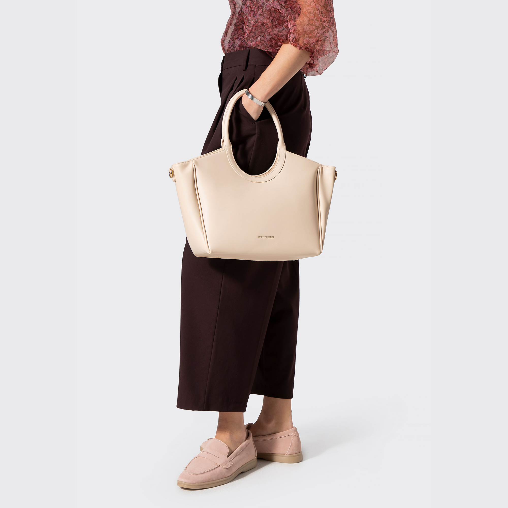 Krémová dámska shopper kabelka Wittchen s upraveným vzhľadom, Vyberte variant krémová