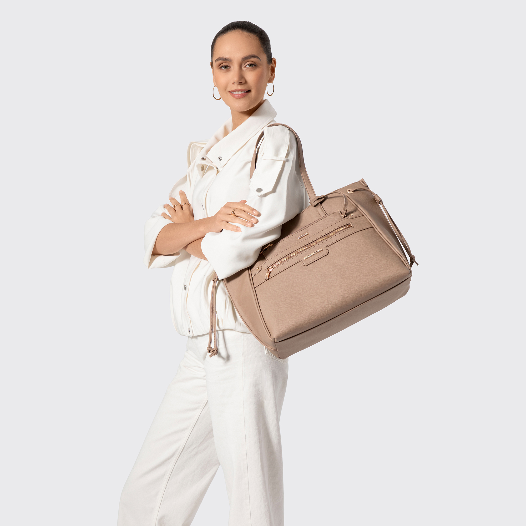 Dámska shopper kabelka z ekologickej kože béžová s vyberateľnou taštičkou 102-4Y-016-9, Vyberte variant béžová