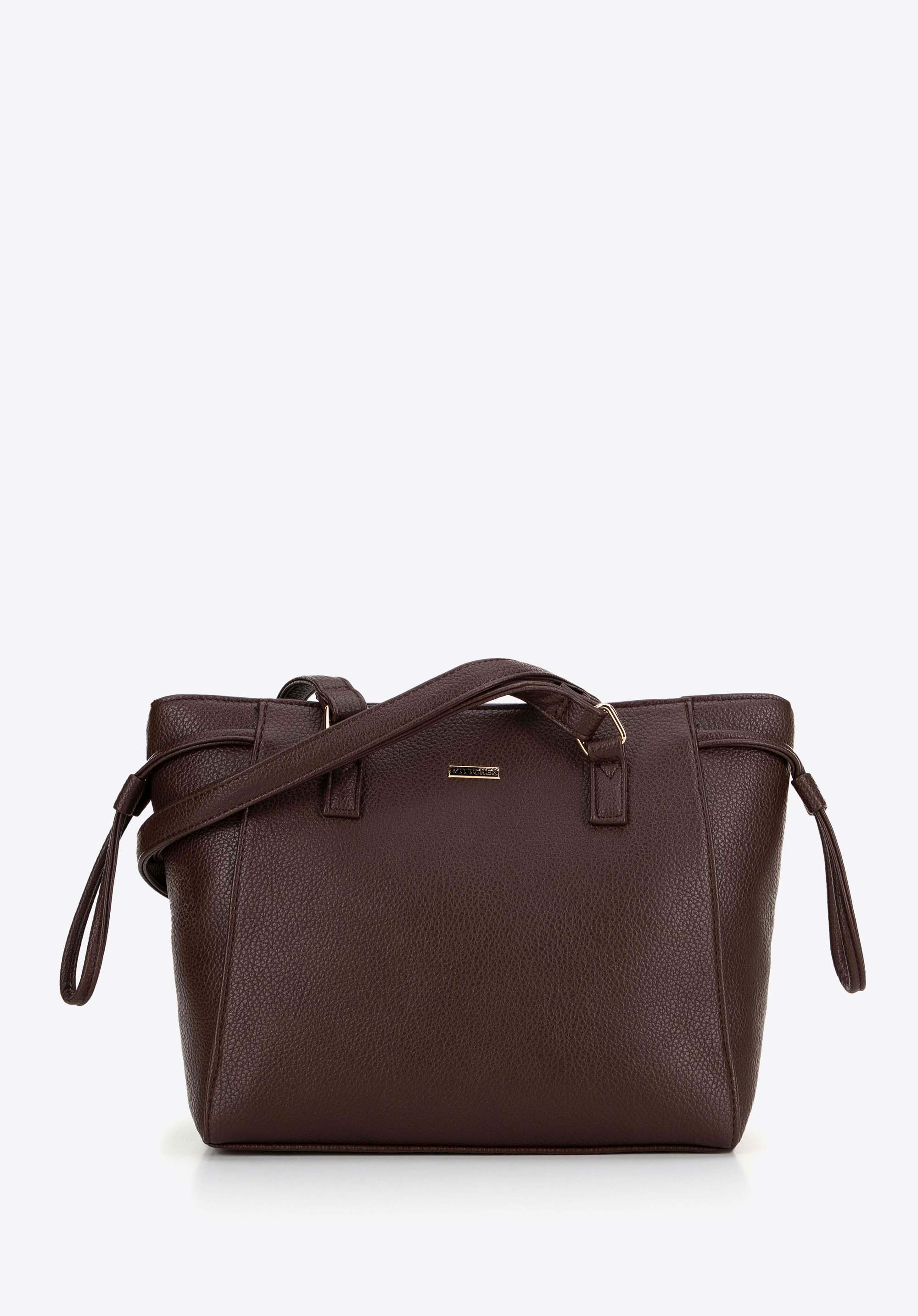 Shopper bag with decorative drawstrings, brown, 29-4Y-606-4, Photo 1