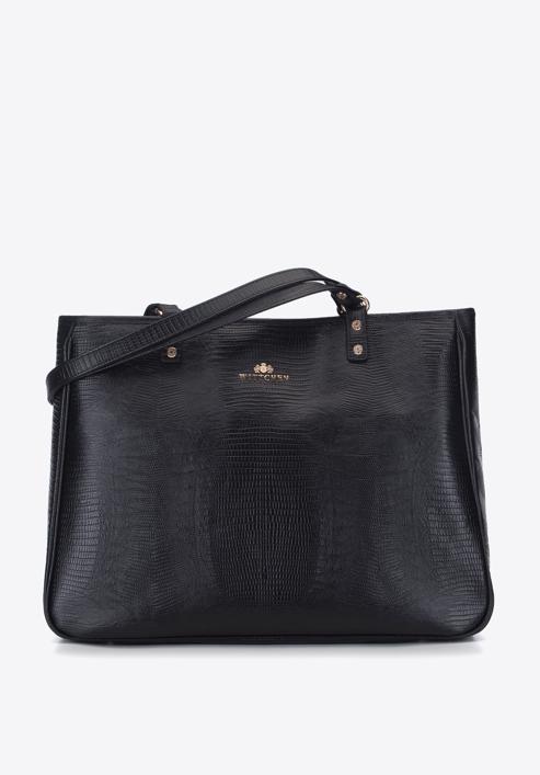 Lizard-embossed shopper bag, black, 15-4-239-1, Photo 1