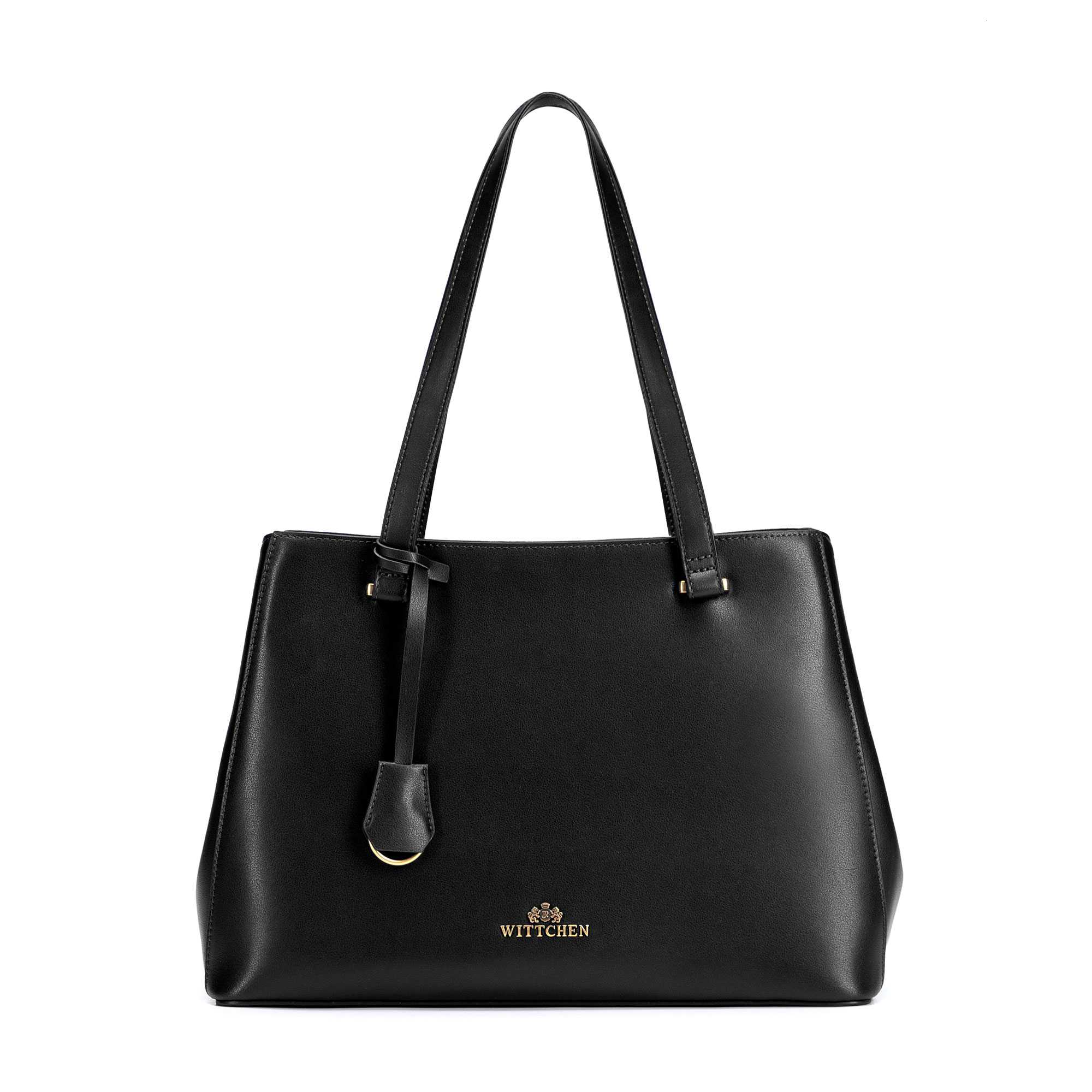 Čierna dámska shopper kabelka Wittchen z prírodnej kože s ozdobným strapcom a elegantným vzhľadom, Vyberte variant čierna