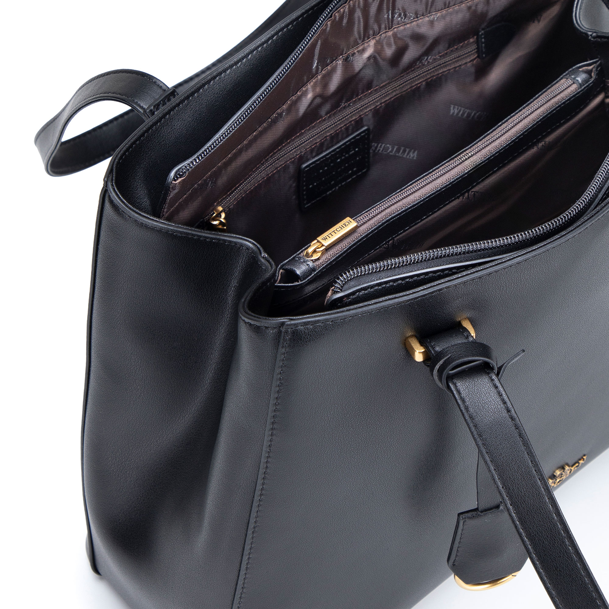 Čierna dámska shopper kabelka Wittchen z prírodnej kože s ozdobným strapcom a elegantným vzhľadom, Vyberte variant čierna