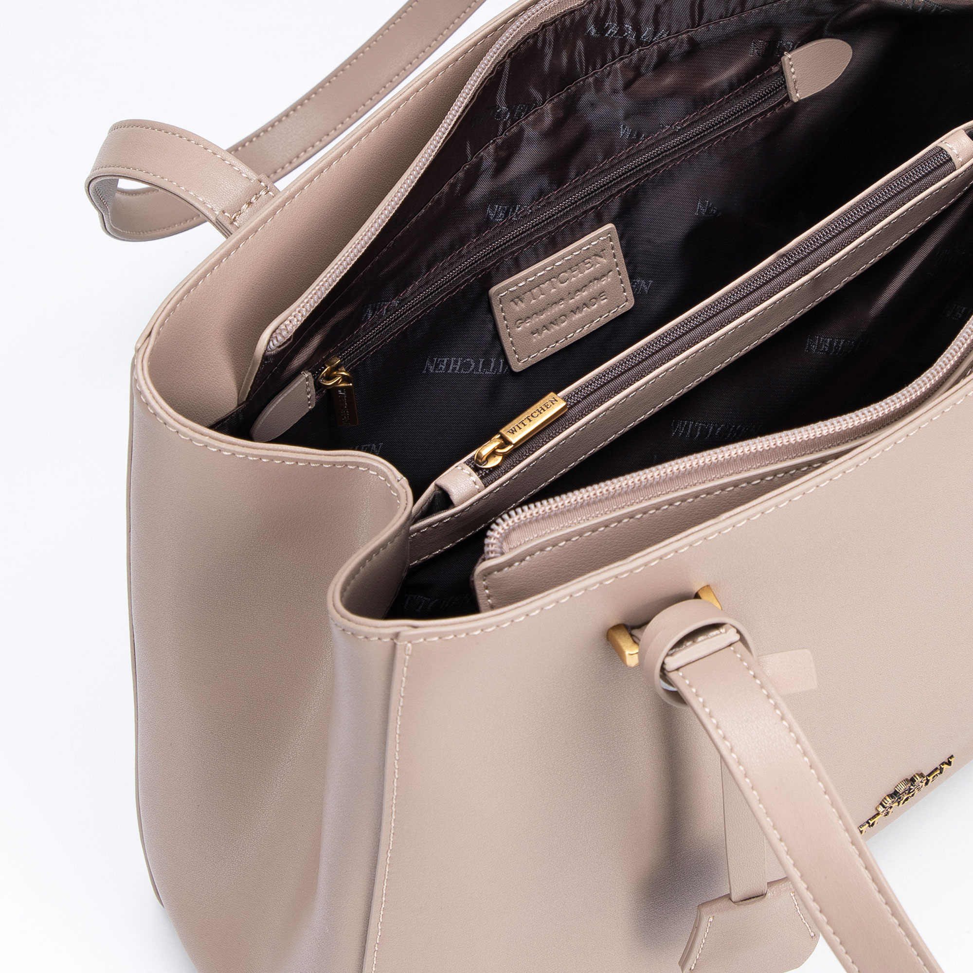 Béžová dámska shopper kabelka Wittchen z prírodnej kože s ozdobným strapcom a elegantným vzhľadom, Vyberte variant béžová