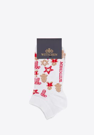 Women's Christmas ornaments socks, white-red, 98-SD-050-X3-38/40, Photo 1