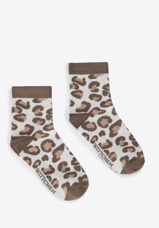 Women's leopard socks, brown-beige, 96-SD-050-X2-35/37, Photo 1