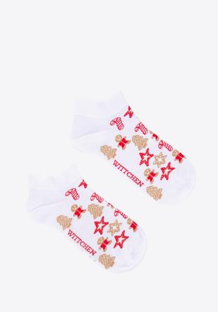 Women's Christmas ornaments socks, white-red, 98-SD-050-X3-38/40, Photo 1
