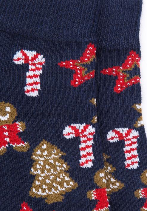Women's Christmas ornaments socks, navy blue-brown, 98-SD-050-X5-35/37, Photo 3