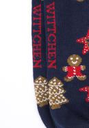 Women's Christmas ornaments socks, navy blue-brown, 98-SD-050-X3-35/37, Photo 4