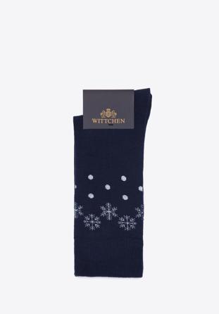 Men's socks with snowflakes pattern, navy blue-white, 98-SM-050-X6-40/42, Photo 1