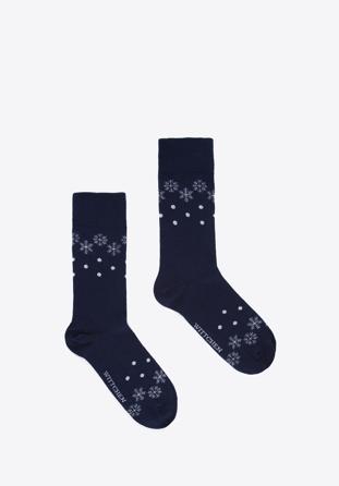 Men's socks with snowflakes pattern, navy blue-white, 98-SM-050-X6-40/42, Photo 1