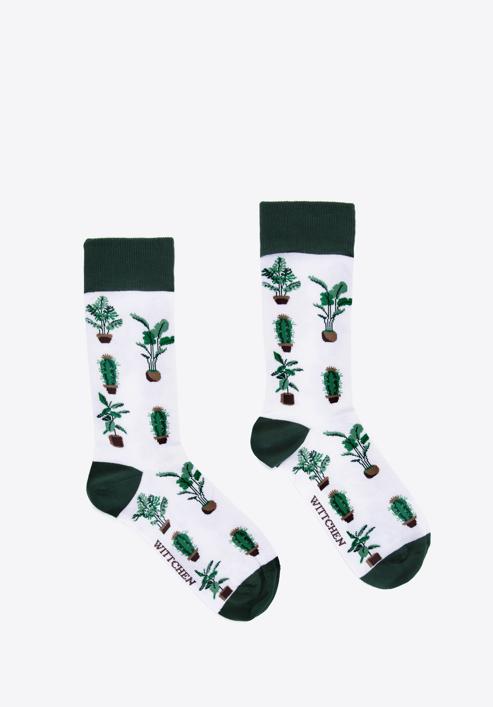 Men's plant pattern socks, white-green, 98-SM-050-X5-40/42, Photo 3