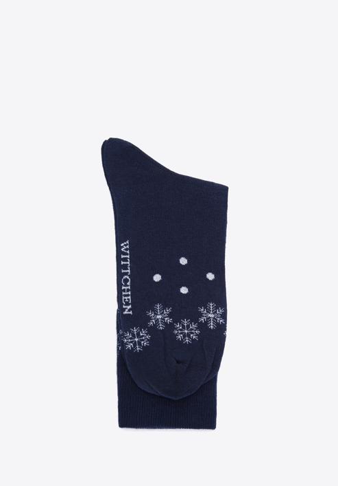 Men's socks with snowflakes pattern, navy blue-white, 98-SM-050-X6-40/42, Photo 3