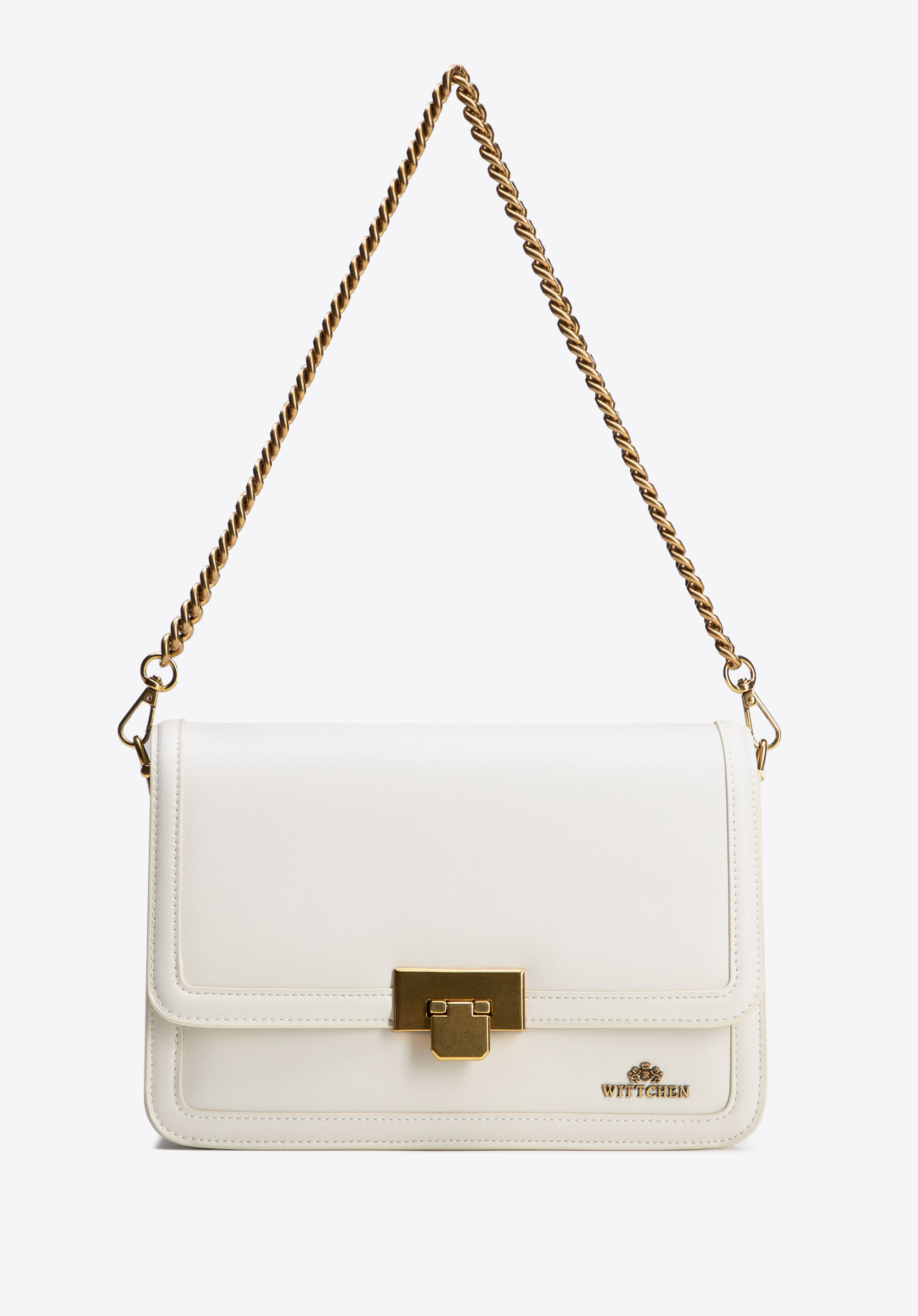 WITTCHEN Skórzana crossbody z odpinanym łańcuszkiem kremowa