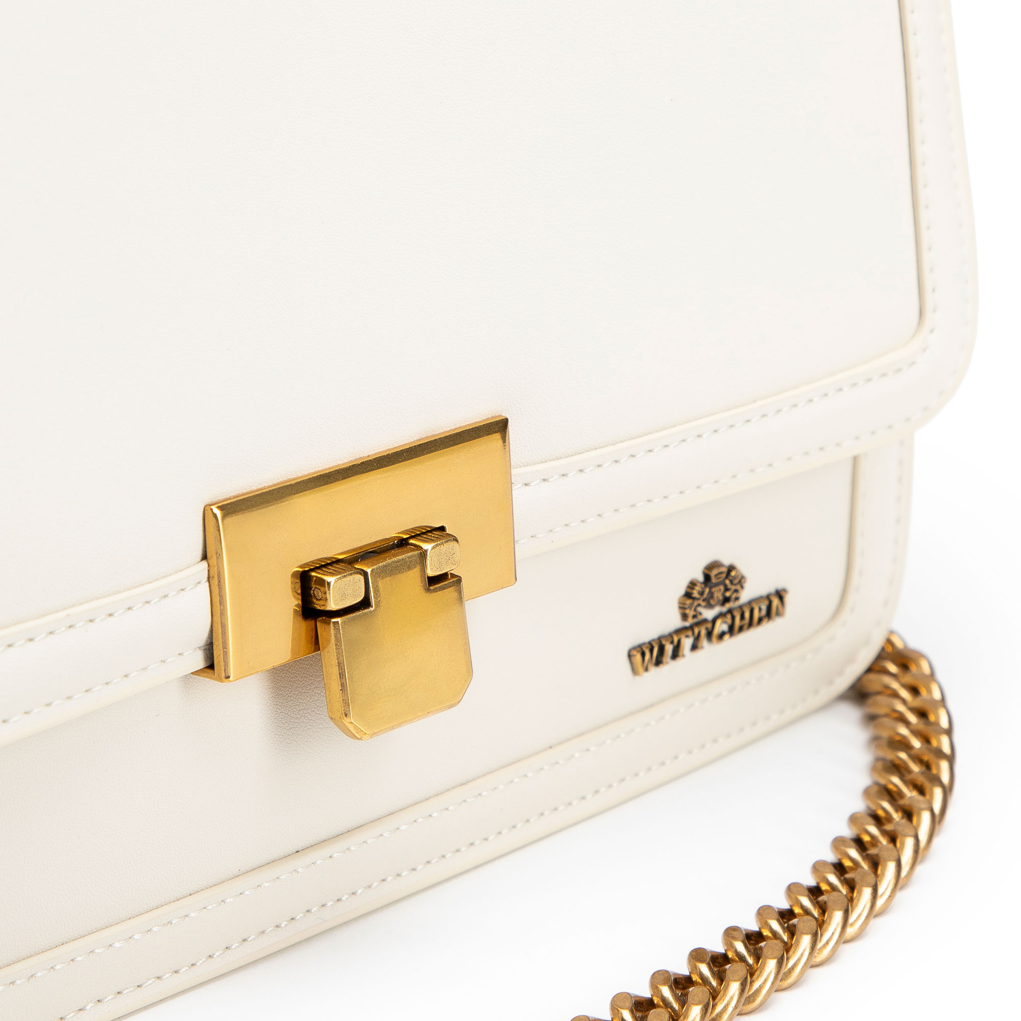 Krémová dámska crossbody kabelka Wittchen z prírodnej kože s retiazkovým detailom a elegantným vzhľadom, Vyberte variant krémová