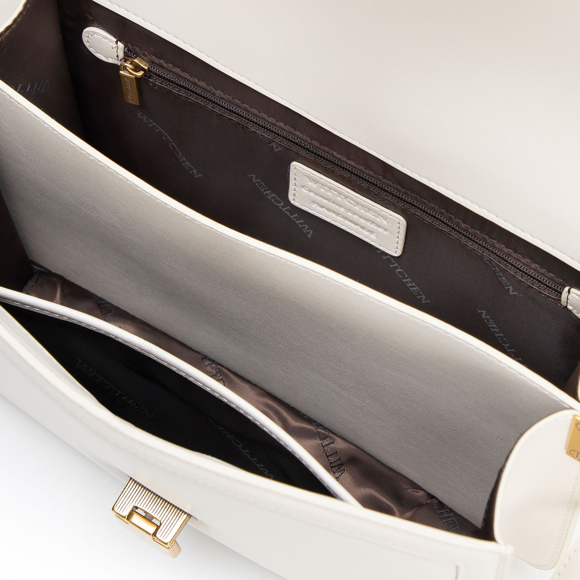 Krémová dámska crossbody kabelka Wittchen z prírodnej kože s retiazkovým detailom a elegantným vzhľadom, Vyberte variant krémová