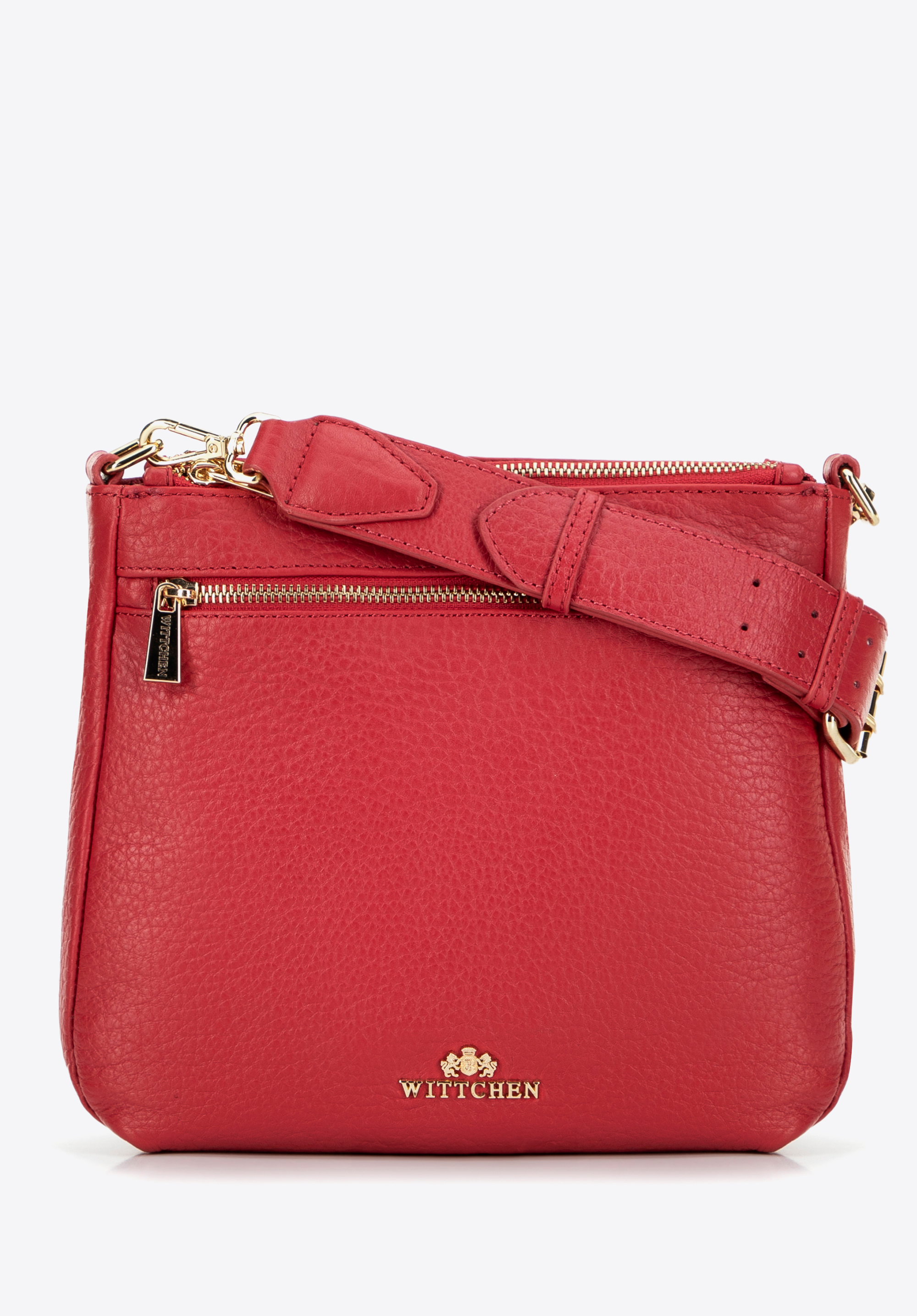 Skórzana damska crossbody z szerokim paskiem, czerwony, 99-4E-014-3, Zdjęcie 1