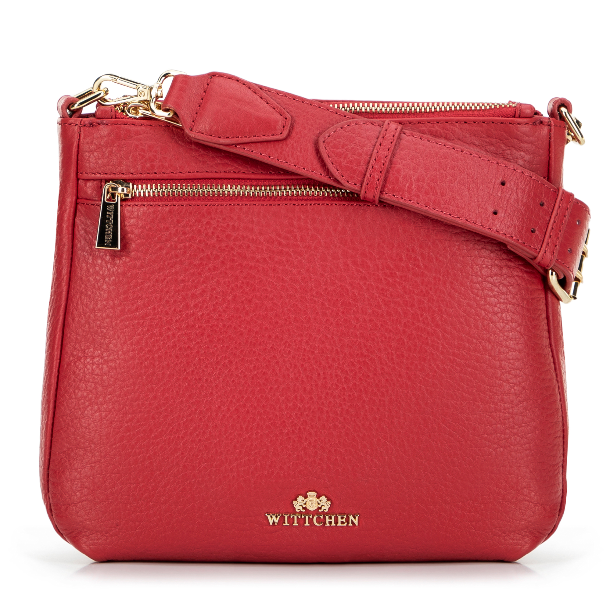 Kožená dámska crossbody kabelka so širokým popruhom červená 99-4E-014-3