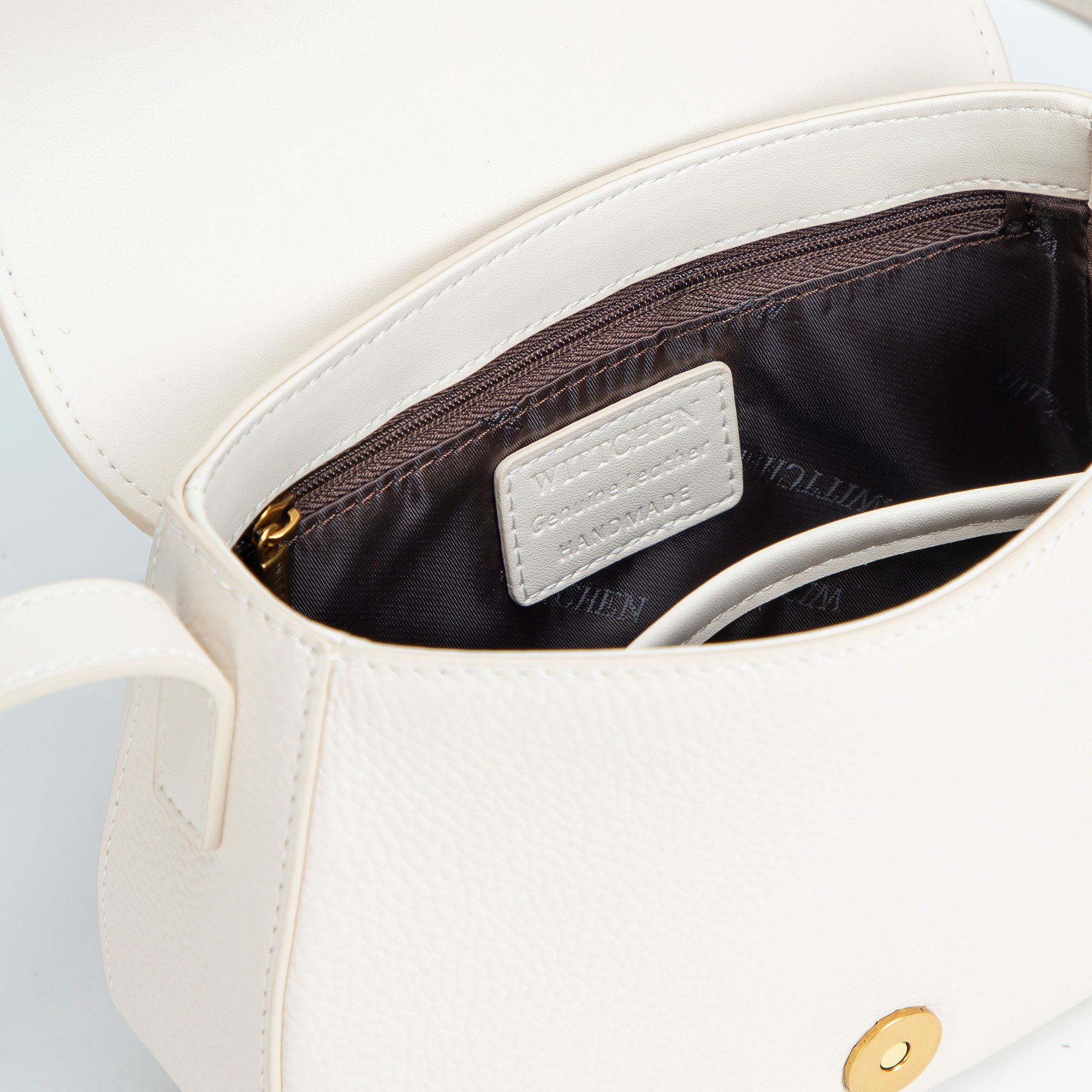 Smotanová dámska crossbody kabelka Wittchen z prírodnej kože s moderným vzhľadom, Vyberte variant ecru