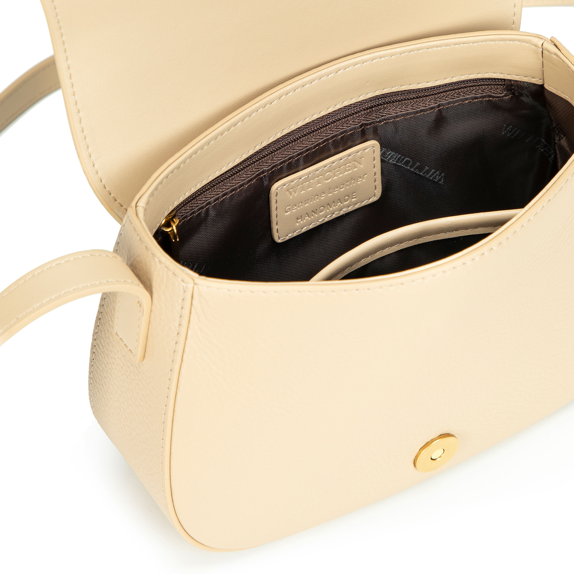 Béžová dámska crossbody kabelka Wittchen z prírodnej kože s výrazným vzhľadom, Vyberte variant béžová