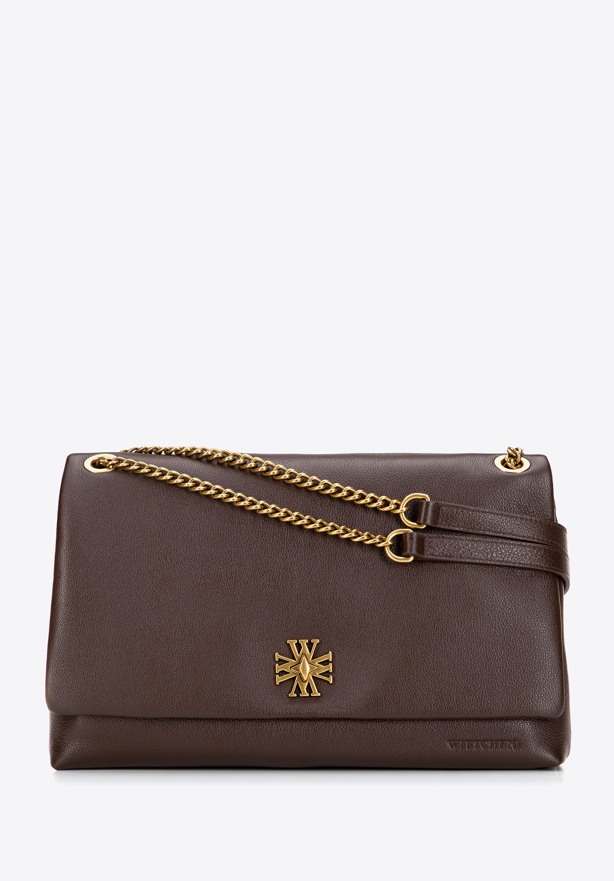 Skórzana listonoszka na łańcuszku, ciemny brąz, 101-4E-605-4, Zdjęcie 1