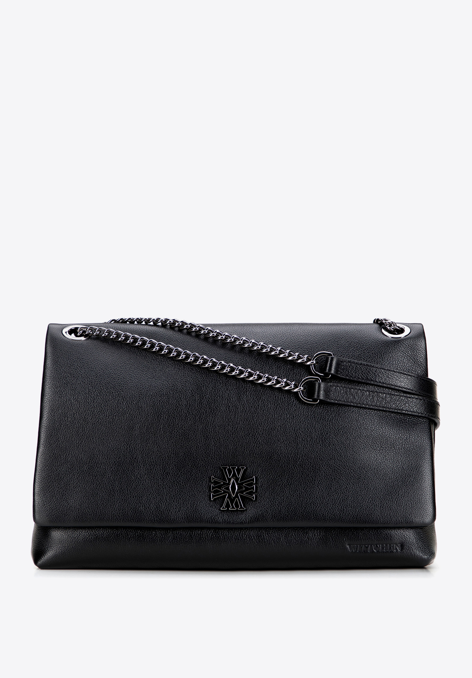 Skórzana listonoszka na łańcuszku, czarno-grafitowy, 101-4E-605-G1, Zdjęcie 1