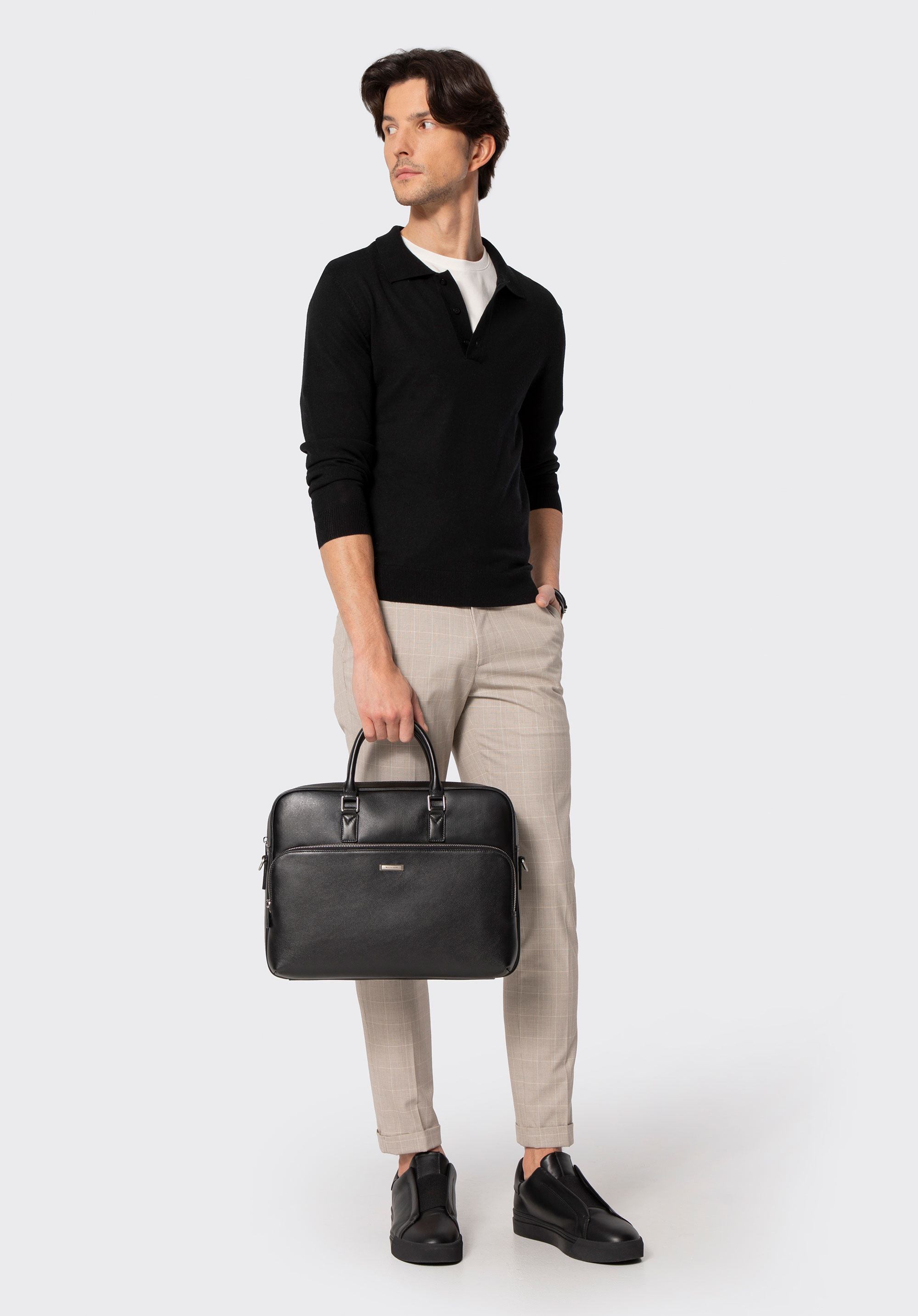Skórzana męska torba na laptopa 15,6”, czarny, 102-3U-602-1, Zdjęcie 1