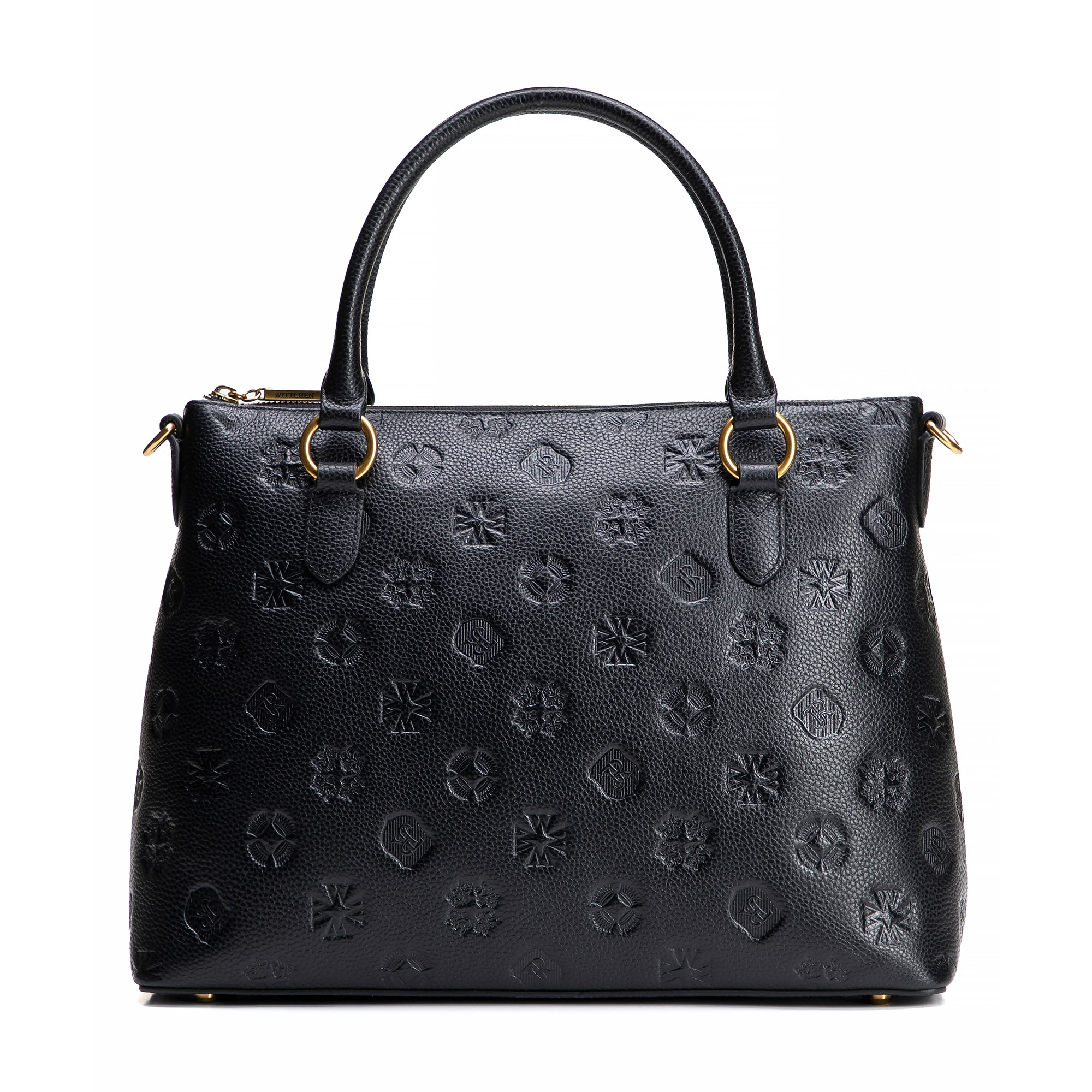 Kožená shopperka so vzorom čierno-zlatá 100-4E-624-1G