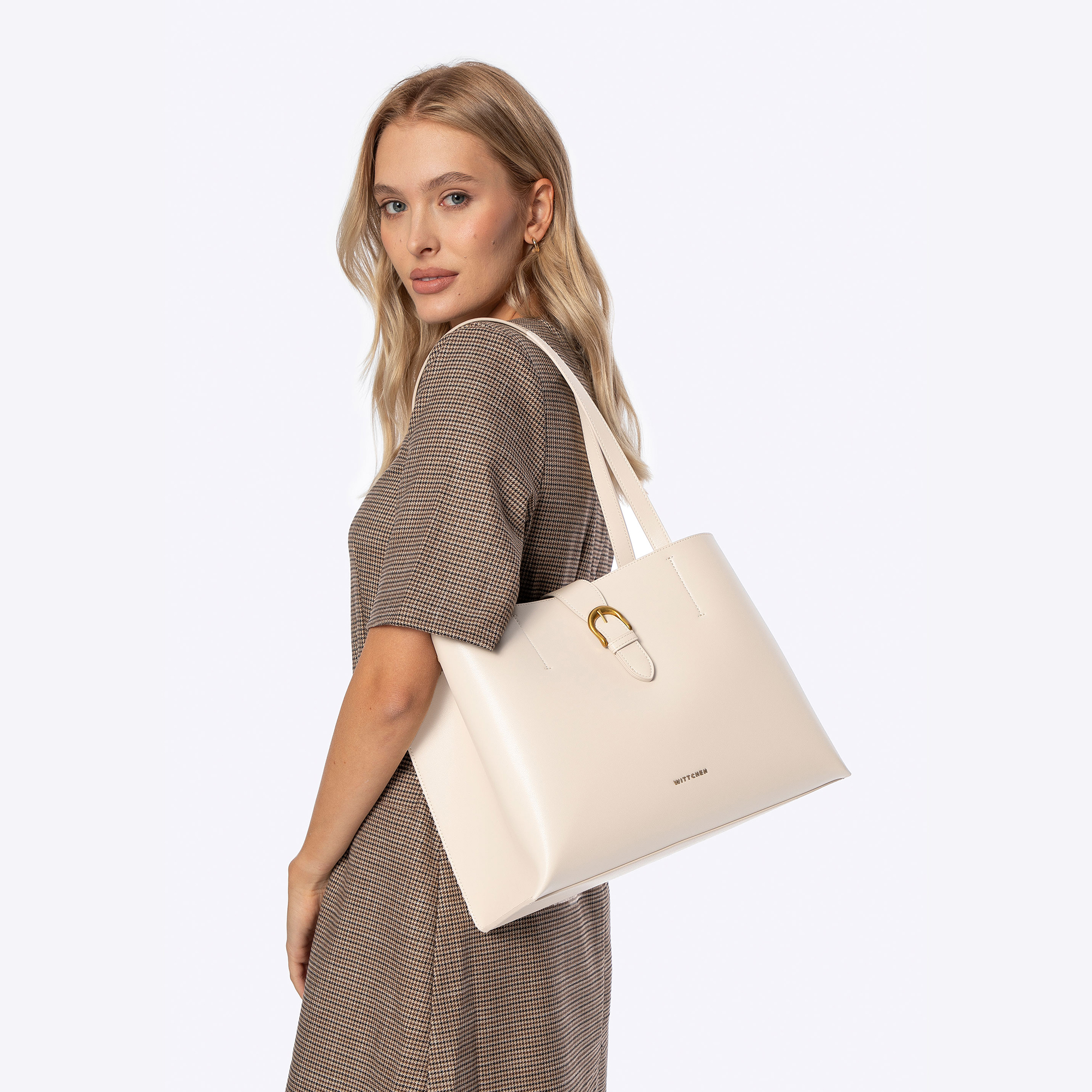 Krémová dámska shopper kabelka Wittchen z prírodnej kože s moderným vzhľadom, Vyberte variant krémová