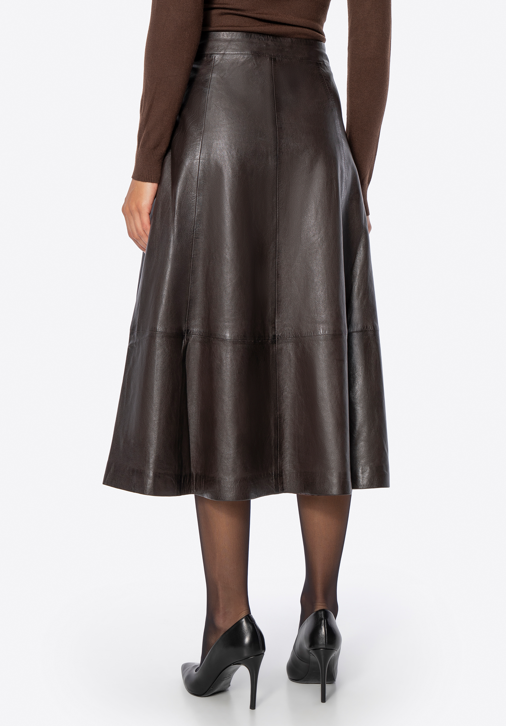 Skórzana spódnica midi brązowa