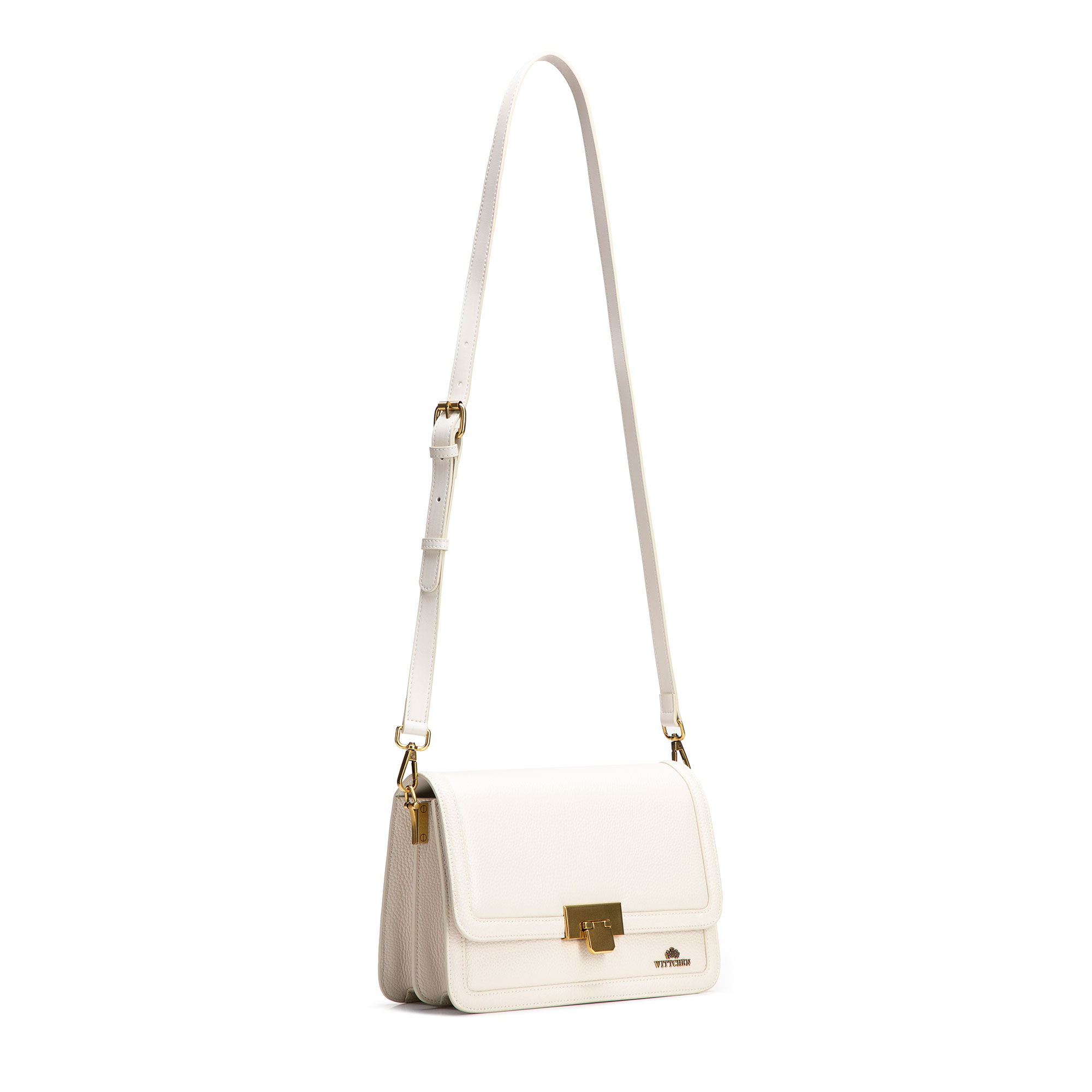 Krémová dámska crossbody kabelka Wittchen z prírodnej kože s retiazkovým detailom, Vyberte variant krémová