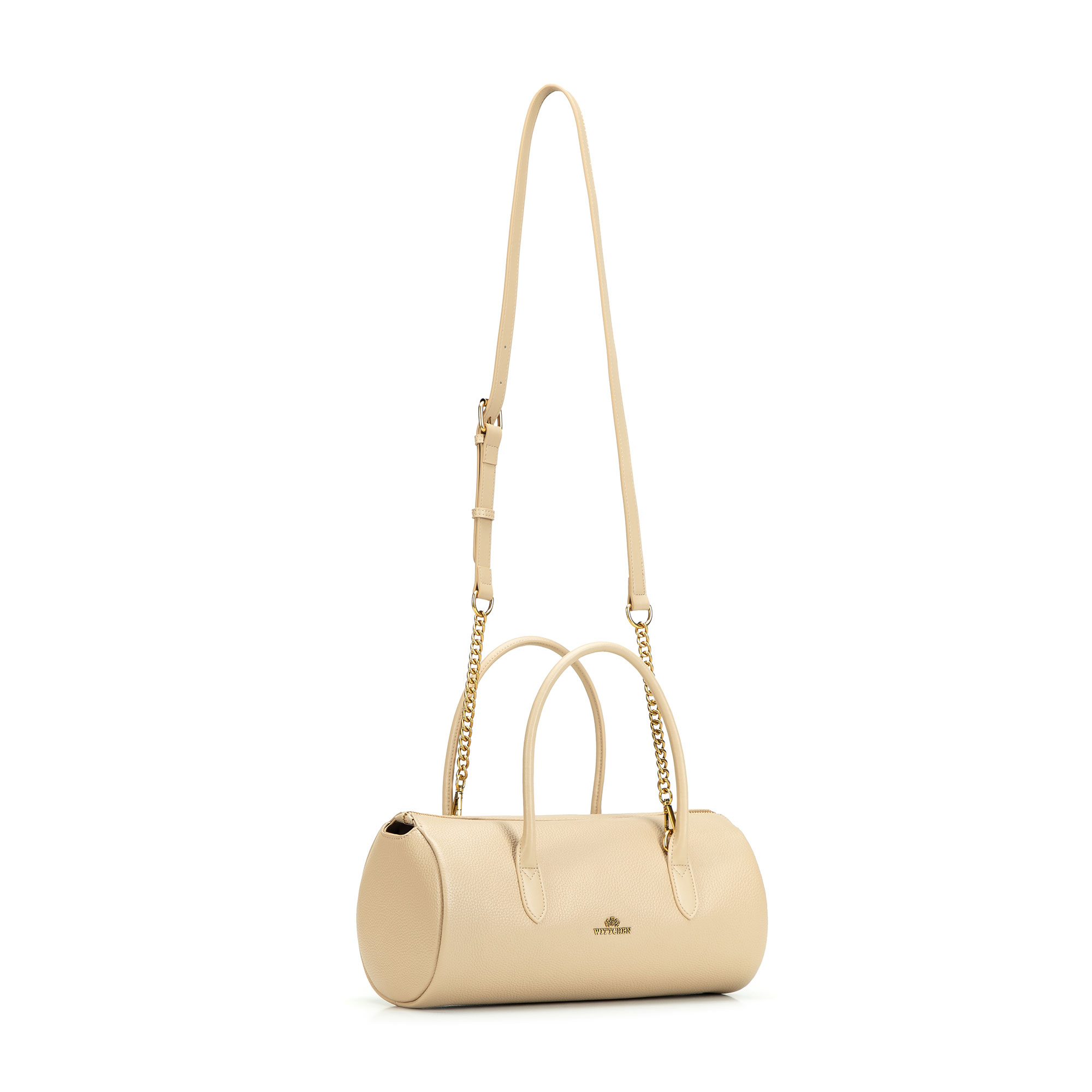 Dámska crossbody kabelka Wittchen z prírodnej kože s retiazkovým detailom a originálnym vzhľadom, Vyberte variant svetlobežová