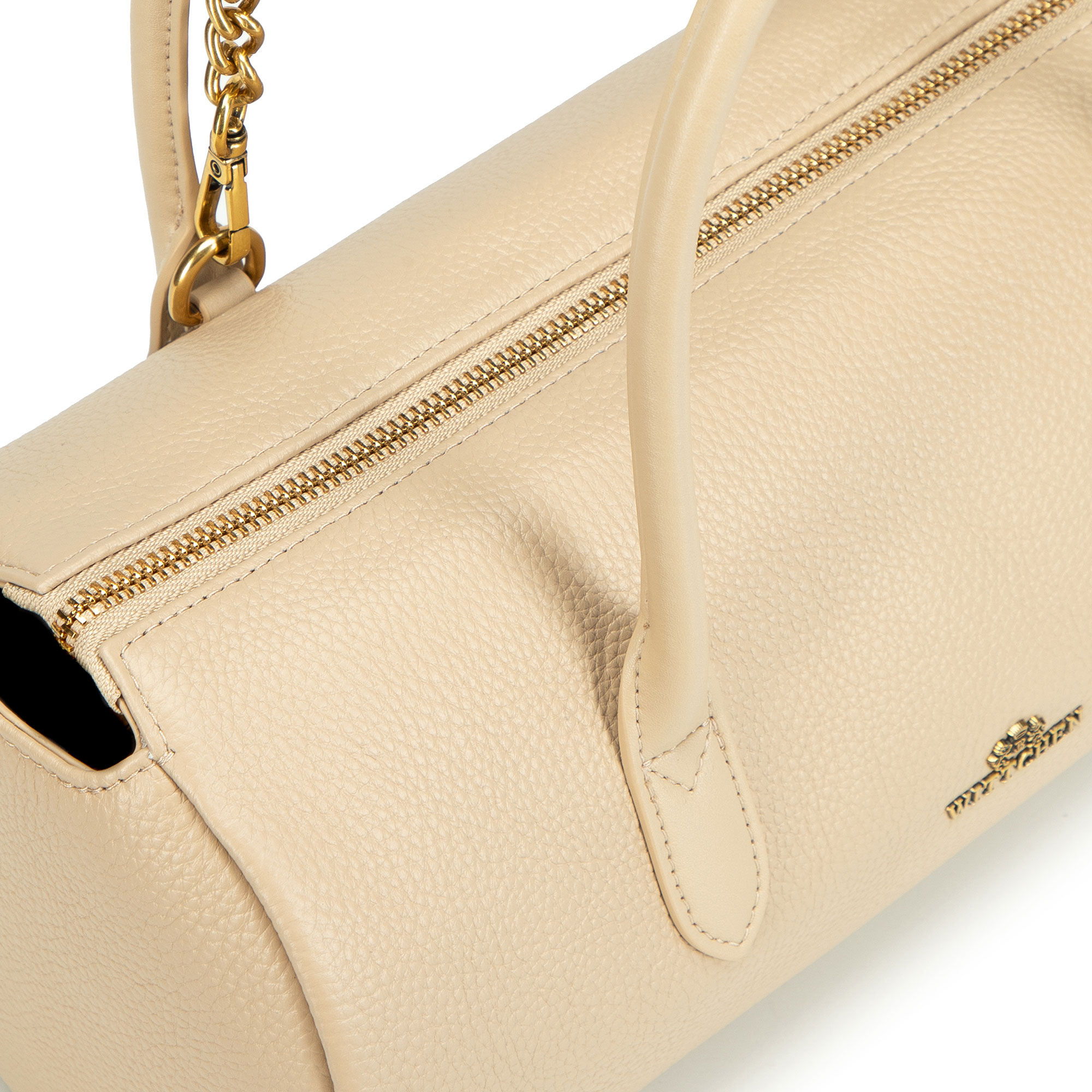 Dámska crossbody kabelka Wittchen z prírodnej kože s retiazkovým detailom a originálnym vzhľadom, Vyberte variant svetlobežová