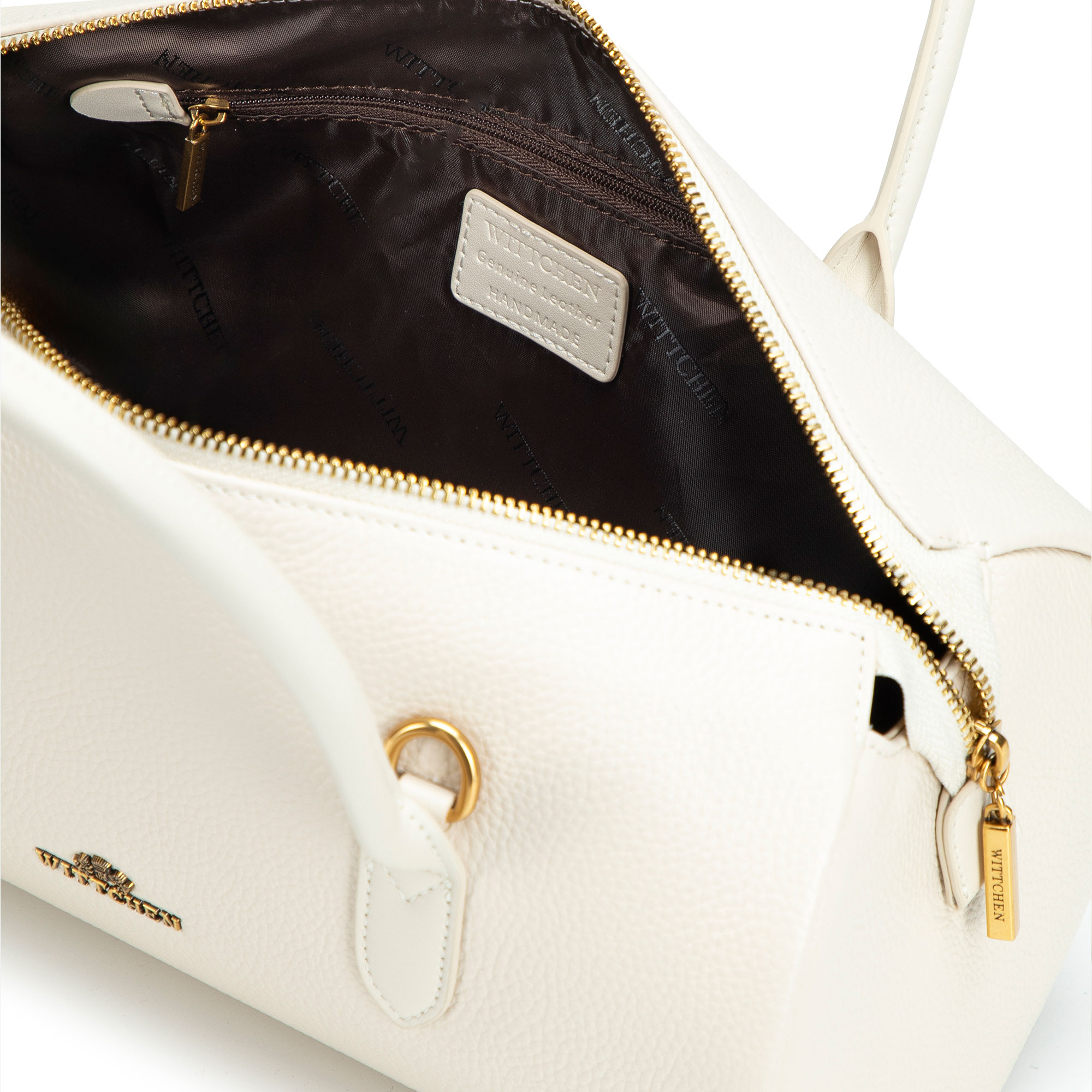 Smotanová dámska crossbody kabelka Wittchen z prírodnej kože s retiazkovým detailom, Vyberte variant ecru