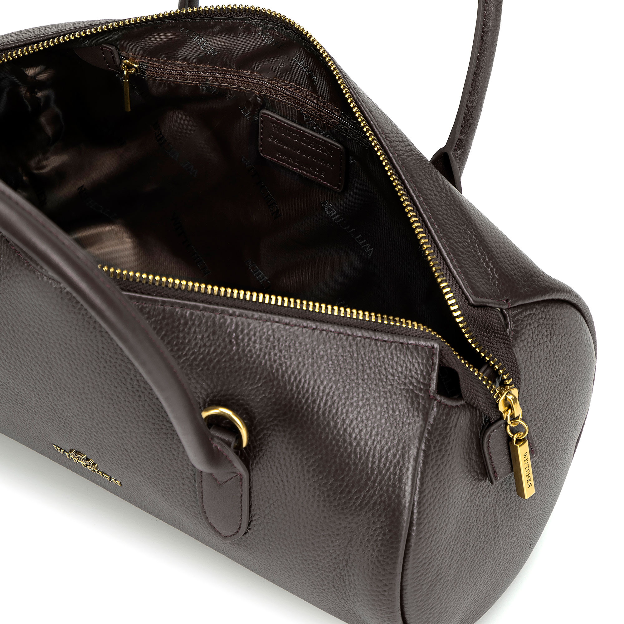Tmavohnedá dámska crossbody kabelka Wittchen z prírodnej kože s retiazkovým detailom a elegantným vzhľadom, Vyberte variant tmavohnedá