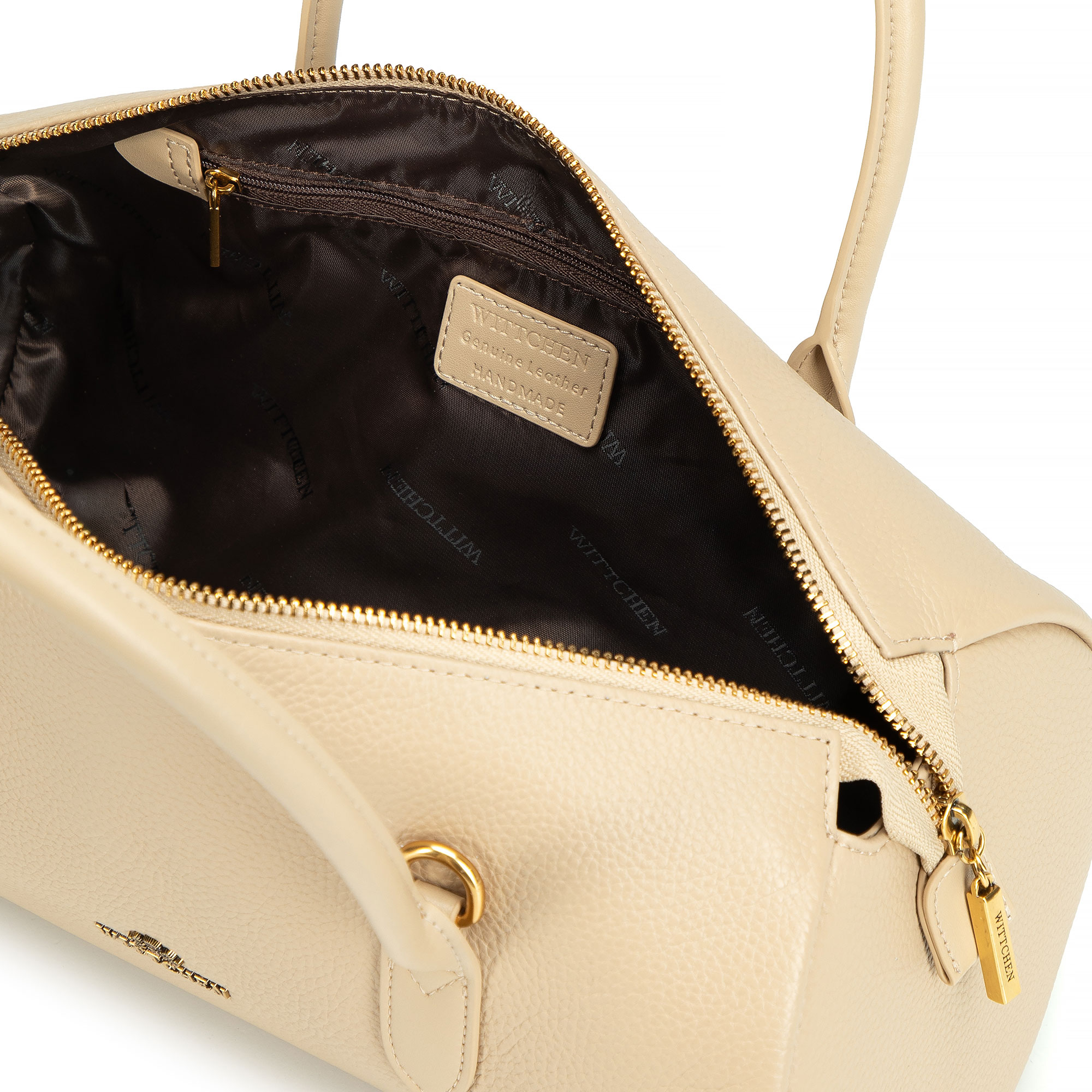 Dámska crossbody kabelka Wittchen z prírodnej kože s retiazkovým detailom a originálnym vzhľadom, Vyberte variant svetlobežová
