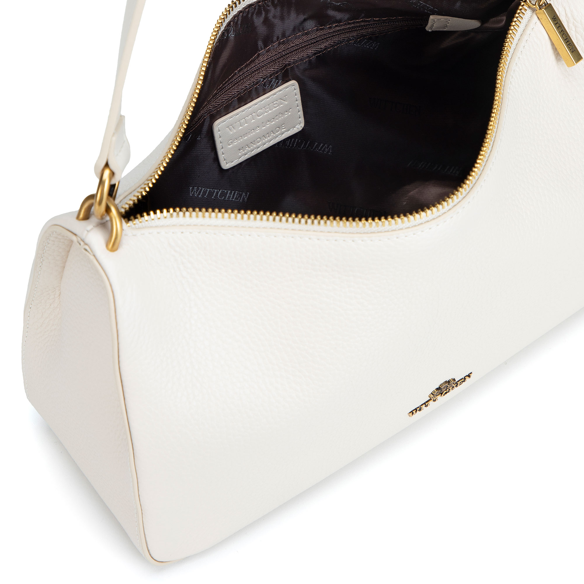 Smotanová dámska crossbody kabelka Wittchen z prírodnej kože s elegantným vzhľadom, Vyberte variant ecru