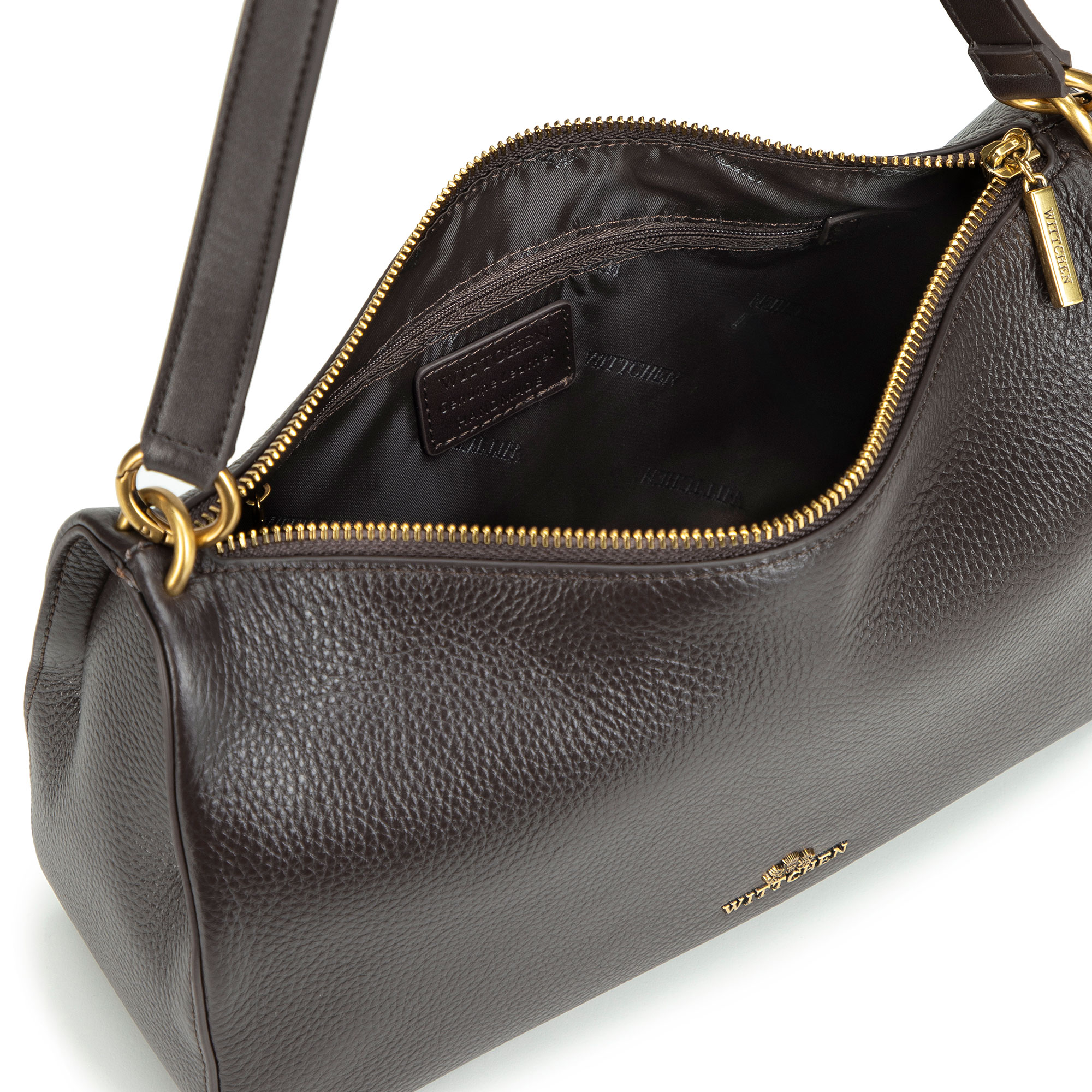 Tmavohnedá dámska crossbody kabelka Wittchen z prírodnej kože s jemným vzhľadom, Vyberte variant tmavohnedá