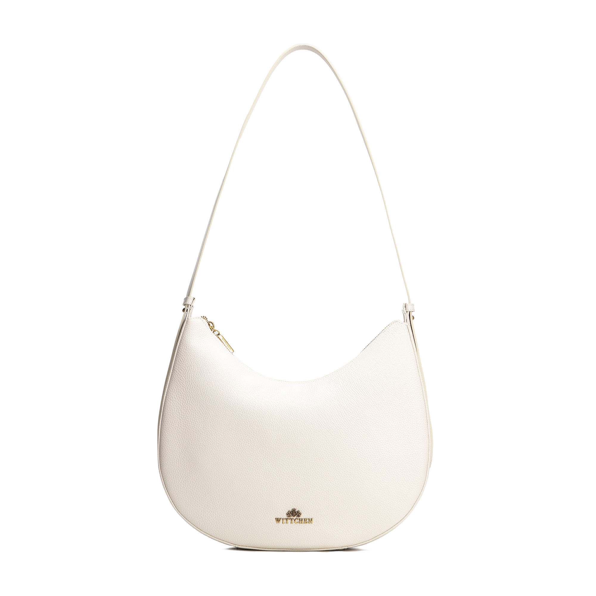 Veľká kožená kabelka cez rameno, krémová 100-4E-209-0