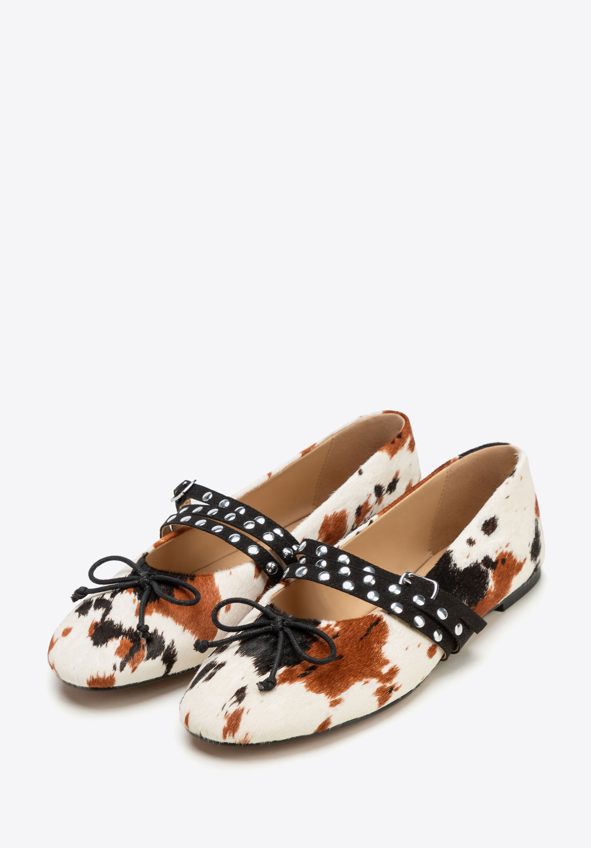 Hair-on leather ballerina shoes, cream-brown, 102-D-358-X-39, Photo 1