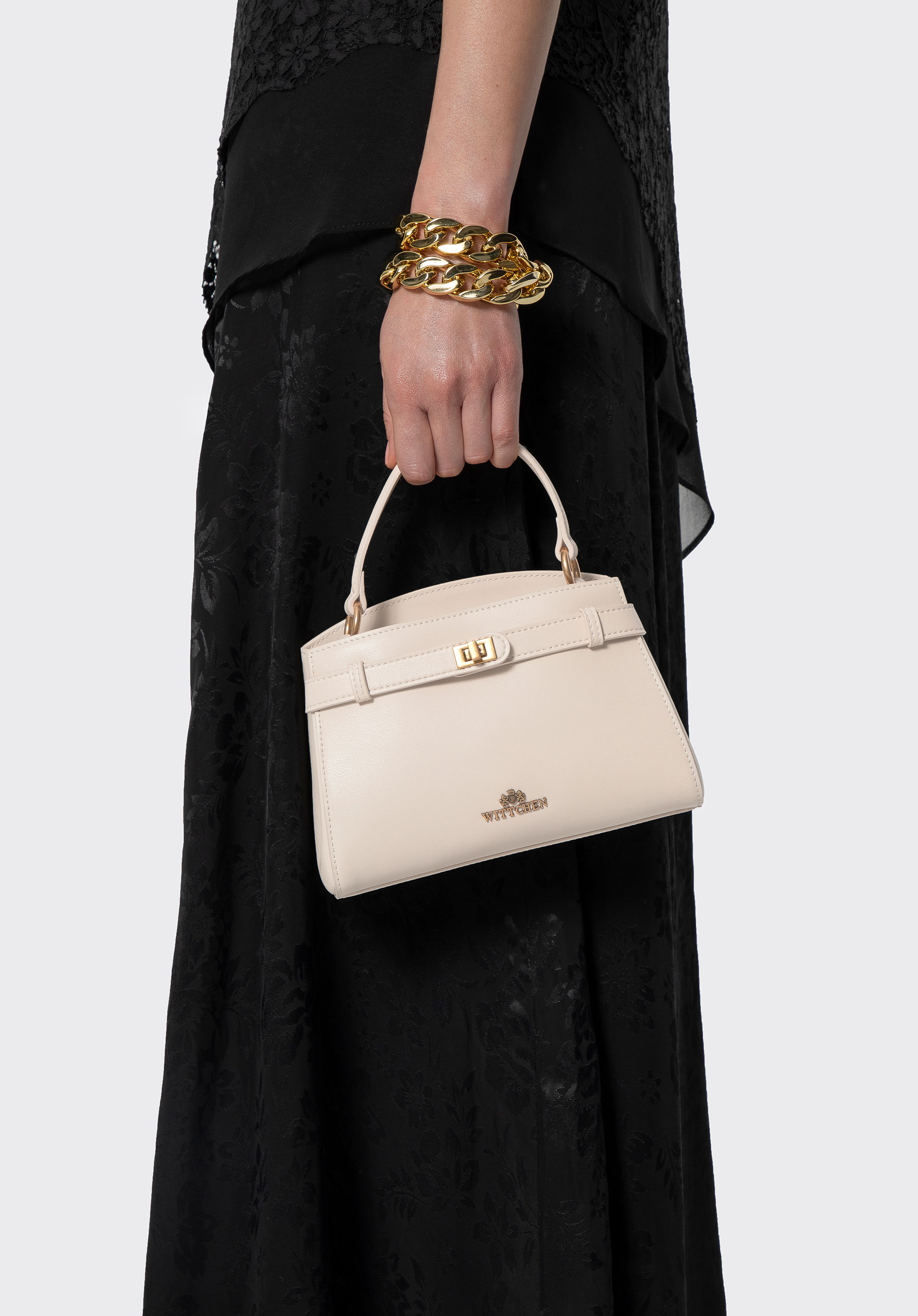 Leather mini tote bag, cream, 102-4E-614-0, Photo 1