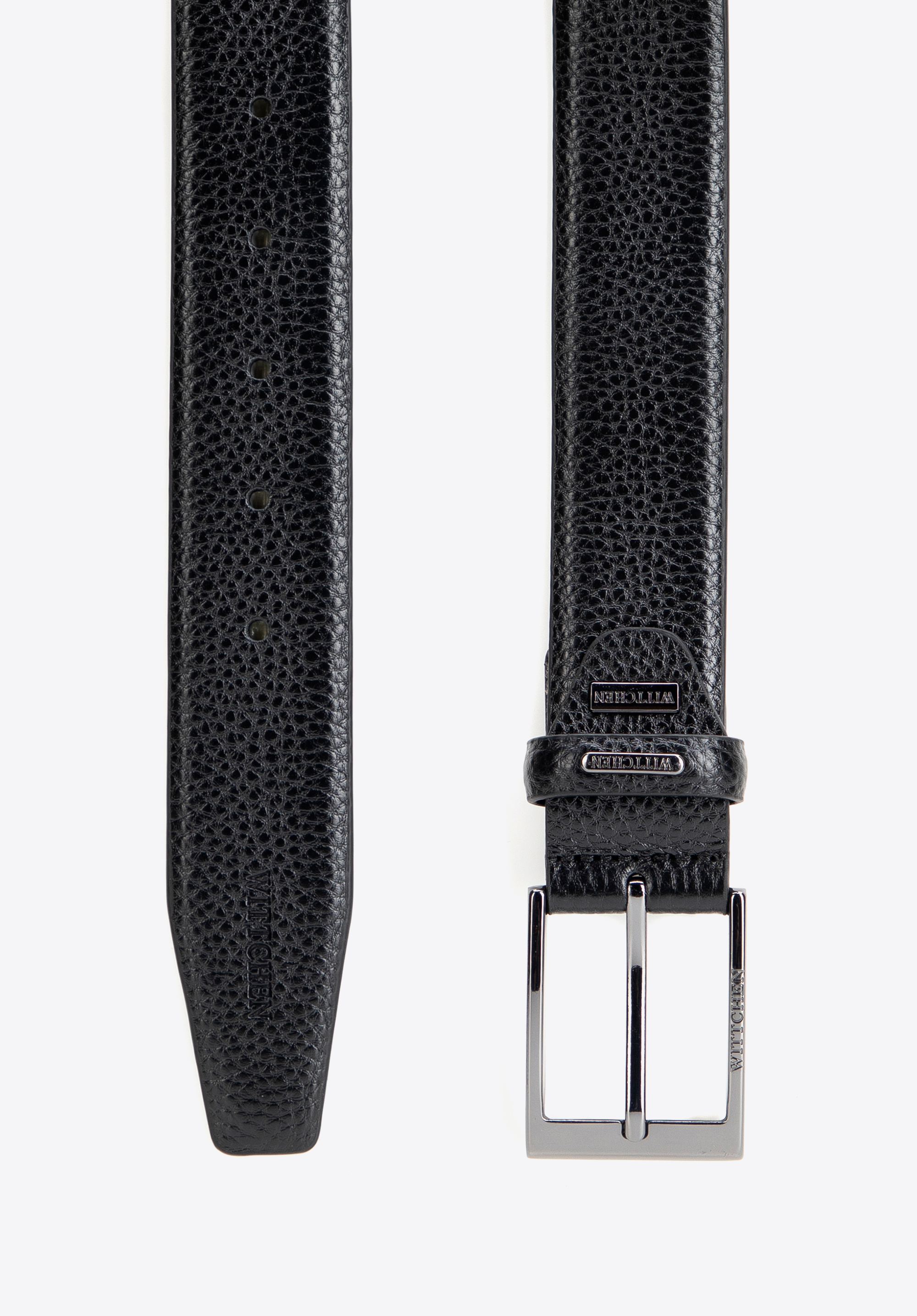 Men's textured leather belt with a classic buckle, black-silver, 102-8M-103-1-10, Photo 1