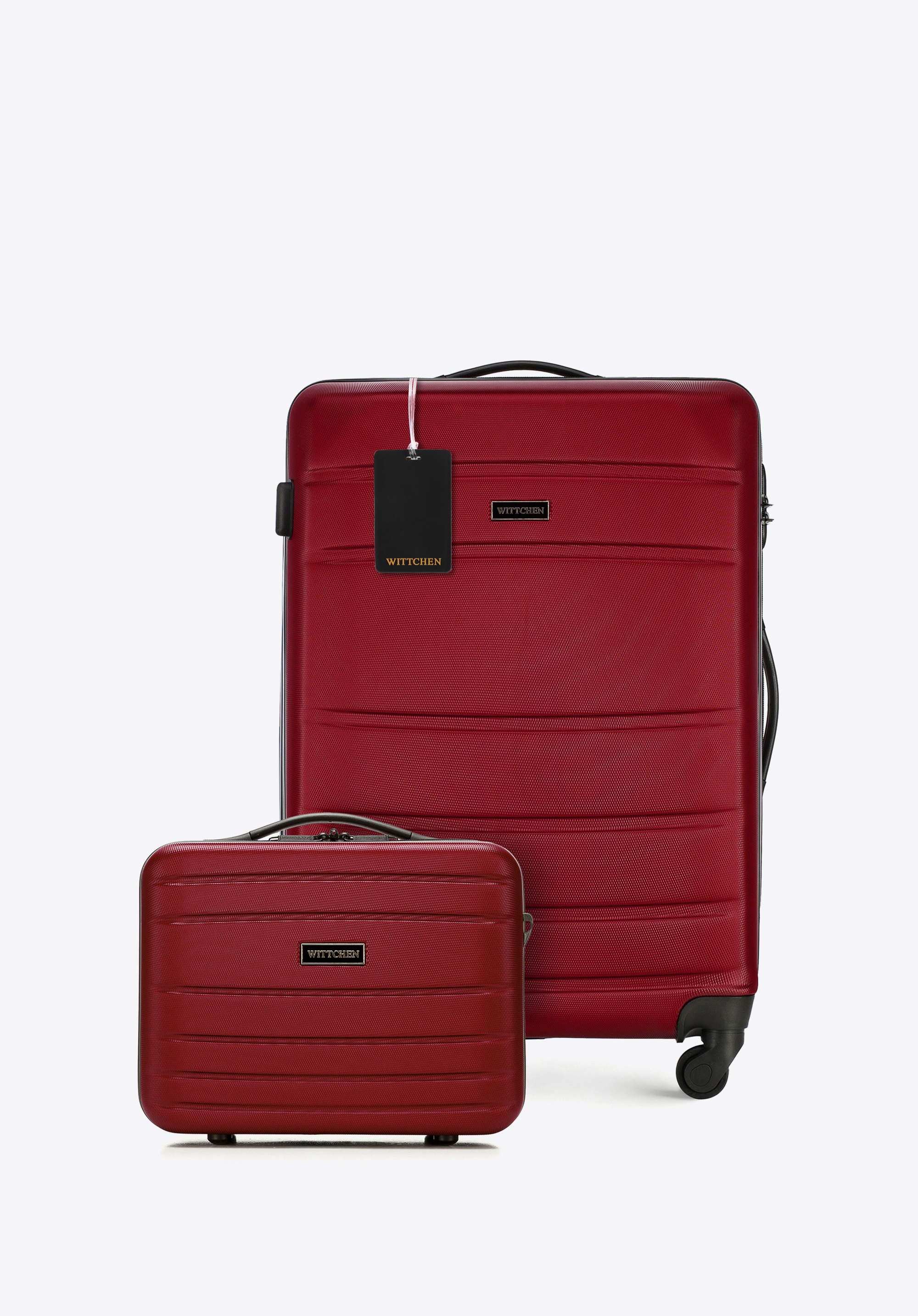 Średnia walizka i kosmetyczka z ABS-u żłobione, czerwony, 56-3A-652-35K, Zdjęcie 1