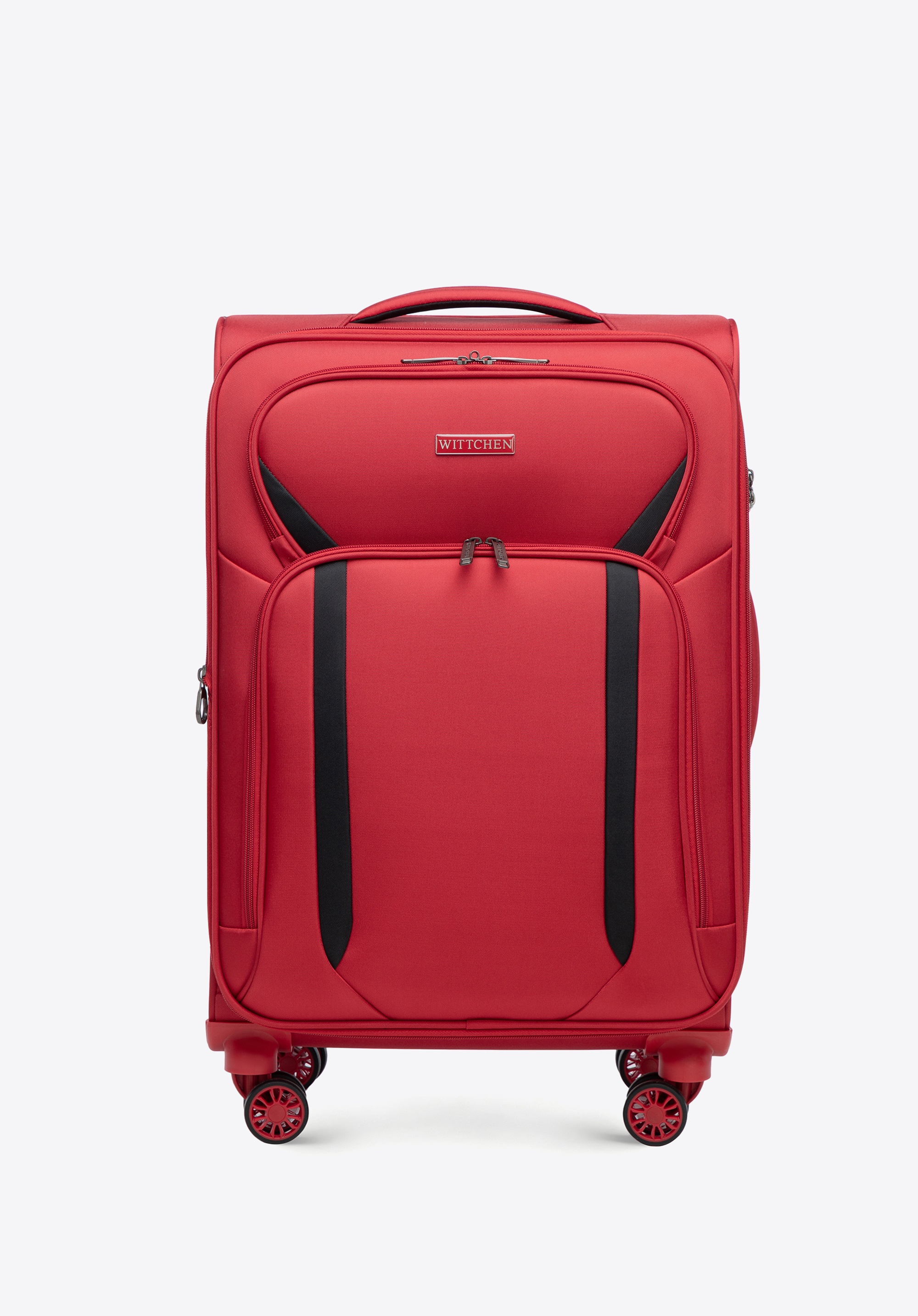 Średnia walizka miękka dwukolorowa, czerwono-czarny, 56-3S-182-30, Zdjęcie 1