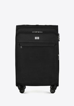 Średnia walizka miękka jednokolorowa, czarny, 56-3S-652-1, Zdjęcie 1