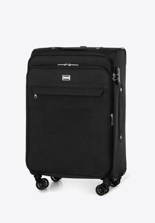 Średnia walizka miękka jednokolorowa, czarny, 56-3S-652-1, Zdjęcie 1