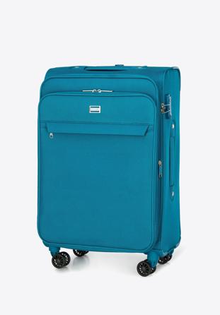 Średnia walizka miękka jednokolorowa turkusowa