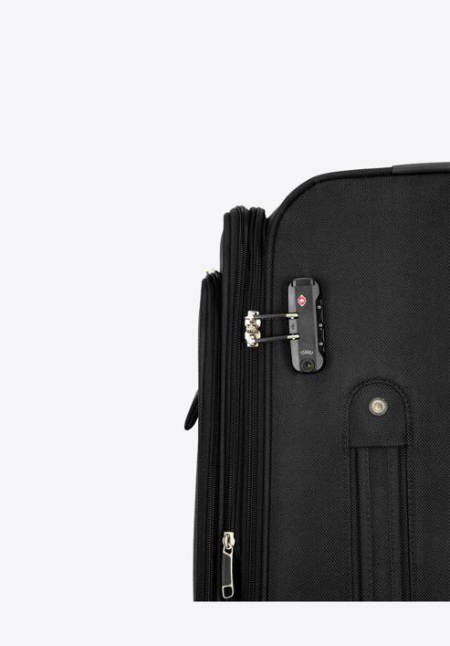 Średnia walizka miękka jednokolorowa, czarny, 56-3S-652-3, Zdjęcie 7