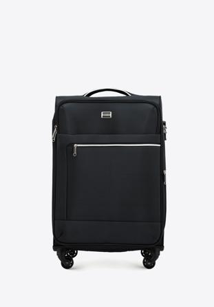 Średnia walizka miękka z błyszczącym suwakiem z przodu czarna